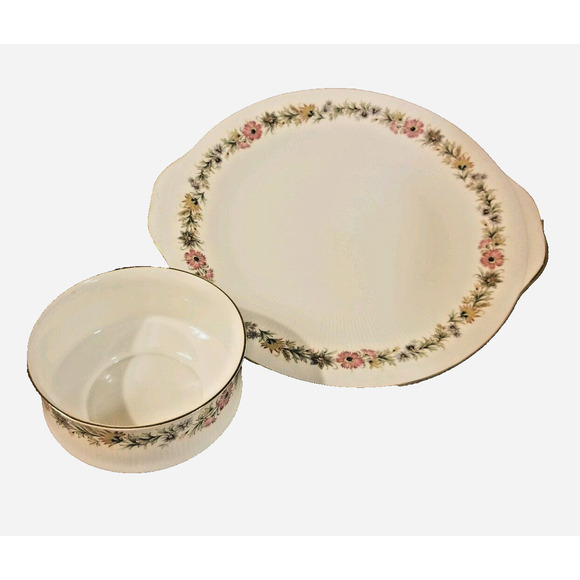 Set Paragon Belinda English China Cake Serving Plate and Sauce Bowl Flowers - Picture 1 of 9